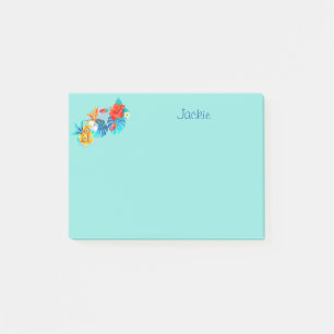 Turquoise Tropical Flowers Personalised 4x3 Post-it Notes