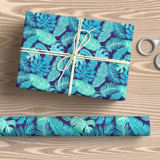 Turquoise Tropical Leaves  Wrapping Paper (Creator Uploaded)