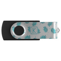 Turquoise tropical palm leaves pattern