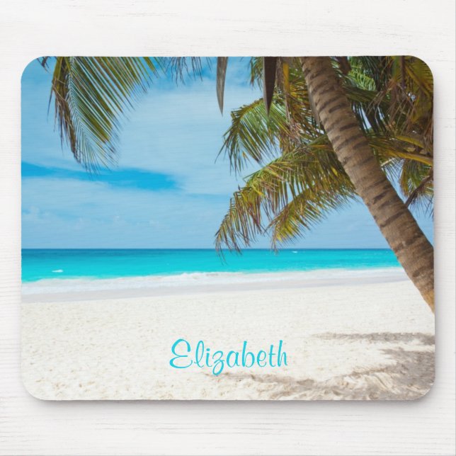 Turquoise Tropical Sandy Beach Personalised Mouse Pad (Front)