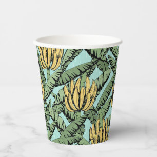 Turquoise Tropical Yellow Banana and Leaves Paper Cups