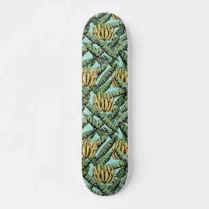 Turquoise Tropical Yellow Bananas and Leaves Skateboard