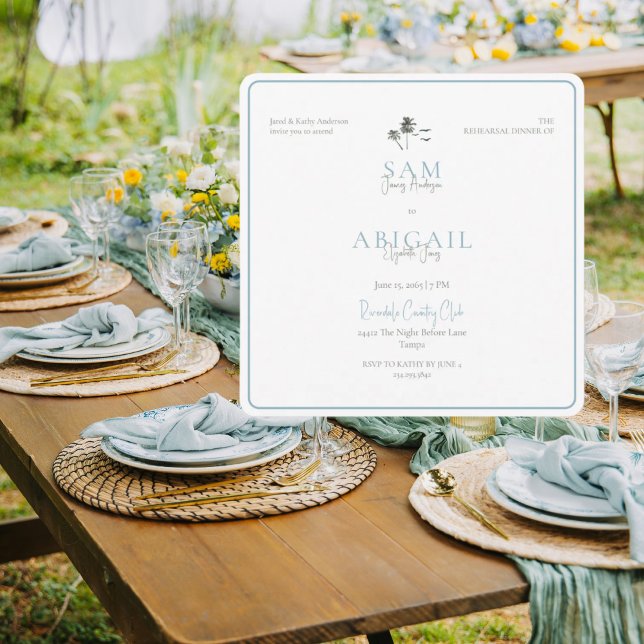 Turquoise Tropics Rehearsal Dinner White Square Invitation (Creator Uploaded)