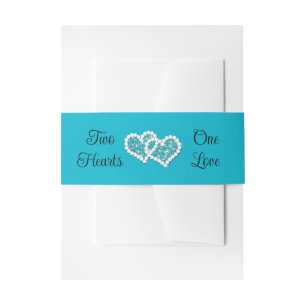Turquoise Two Hearts, One Love Invitation Belly Band