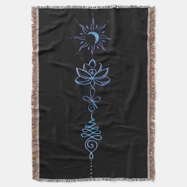 Turquoise Unalome Group Throw Blanket (Front Vertical)