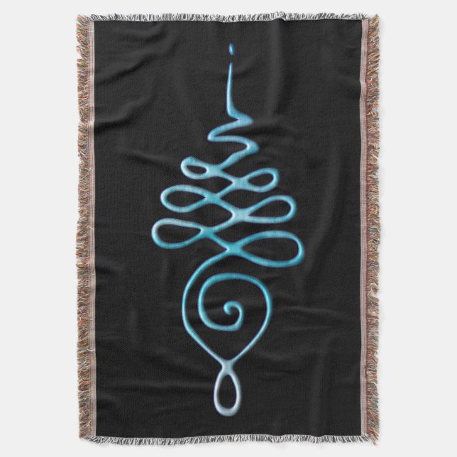 Turquoise Unalome Throw Blanket (Front Vertical)