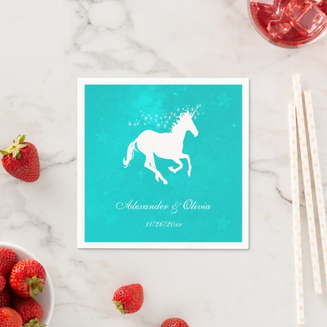 Turquoise Unicorn Bridal Shower Napkin (Insitu)