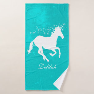 Turquoise Unicorn Personalised Bath Towel Set