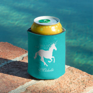 Turquoise Unicorn Personalised Can Cooler