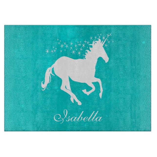 Turquoise Unicorn Personalised Cutting Board (Front)