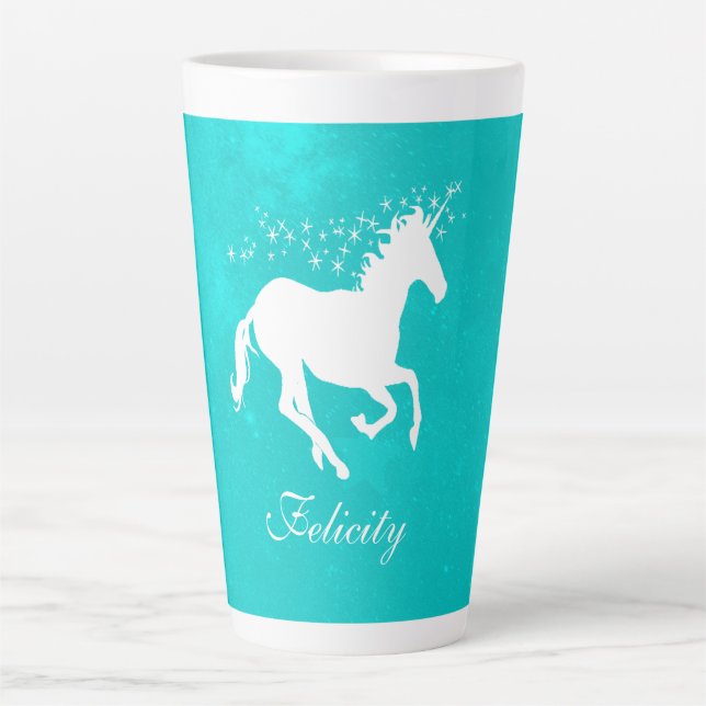 Turquoise Unicorn Personalised Latte Mug (Front)
