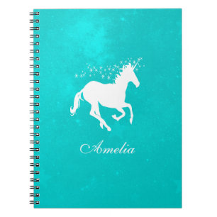 Turquoise Unicorn Personalised Notebook