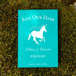 Turquoise Unicorn Save The Date Announcement