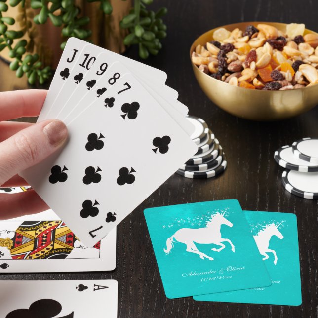 Turquoise Unicorn Wedding Favour Card Deck (In Situ)