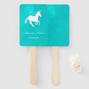 Turquoise Unicorn Wedding Favour Hand Fan