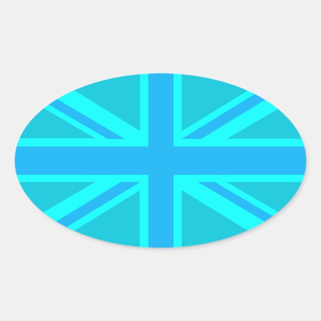 Turquoise Union Jack British Flag Design Oval Sticker (Front)