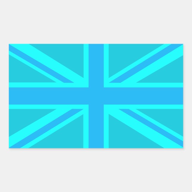 Turquoise Union Jack Flag Decor Rectangular Sticker (Front)