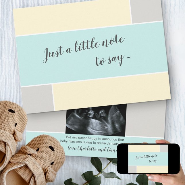 Turquoise Vanilla Custom Sonogram Photo Pregnancy Announcement (Creator Uploaded)