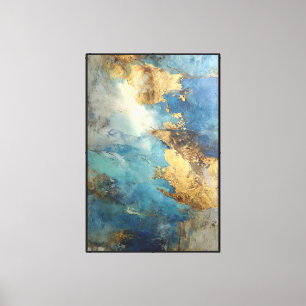 Turquoise Veins: Blue & Gold Abstract Canvas Print