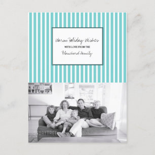 Turquoise Vertical Festive Stripes Holiday Photo Postcard