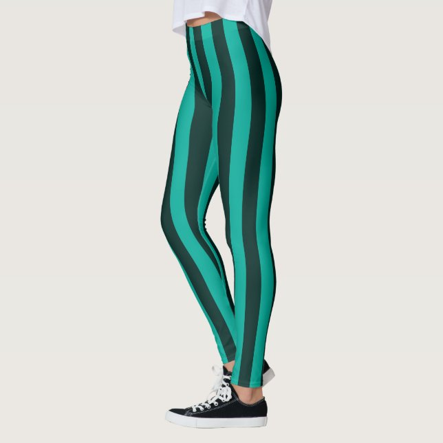 Turquoise Vertical Stripes Decor on Leggings (Left)