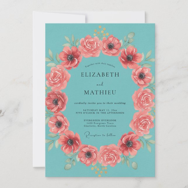 Turquoise Vibrant Tropical Wedding Invitation (Front)