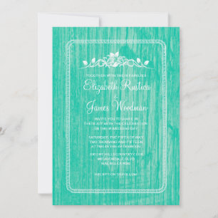 Turquoise Vintage Barn Wood Wedding Invitations