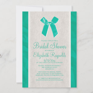 Turquoise Vintage Bow Linen Bridal Shower Invites