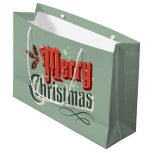 Turquoise vintage Christmas design Large Gift Bag