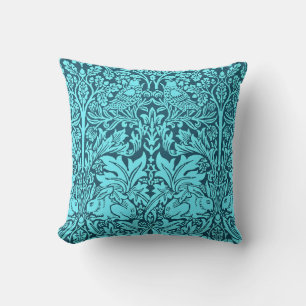 Turquoise vintage floral pattern with birds cushion