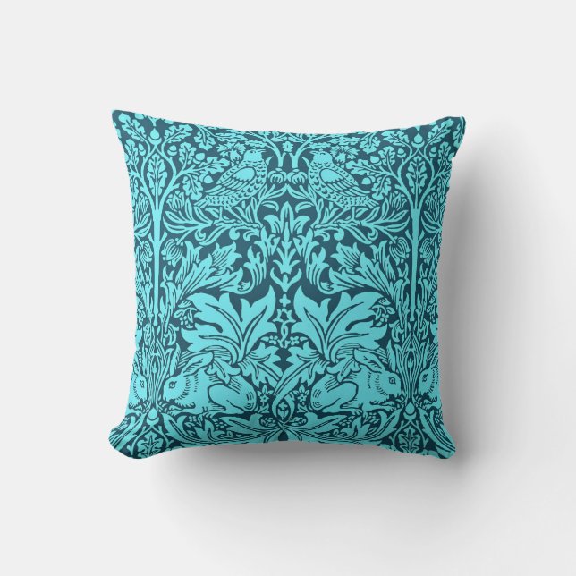 Turquoise vintage floral pattern with birds cushion (Front)