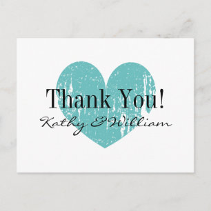 Turquoise vintage heart wedding thank you cards