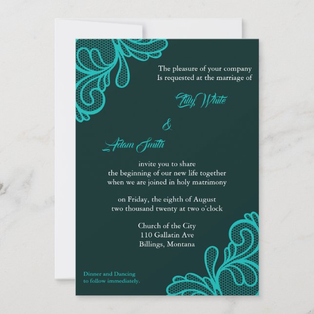 Turquoise Vintage Lace - Invitation (Front)