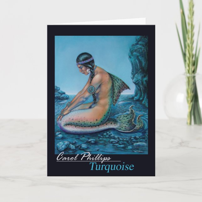 Turquoise Vintage Mermaid Greeting Card (Front)