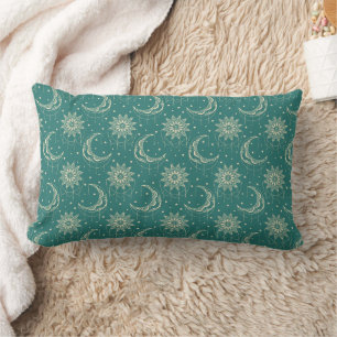 Turquoise vintage moon ornamental pattern lumbar cushion