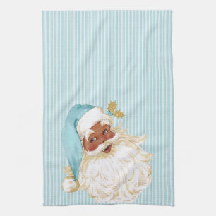 Turquoise Vintage Santa Claus of Colour Tea Towel