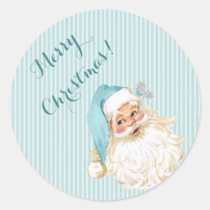 Turquoise Vintage Victorian Santa Claus Classic Round Sticker