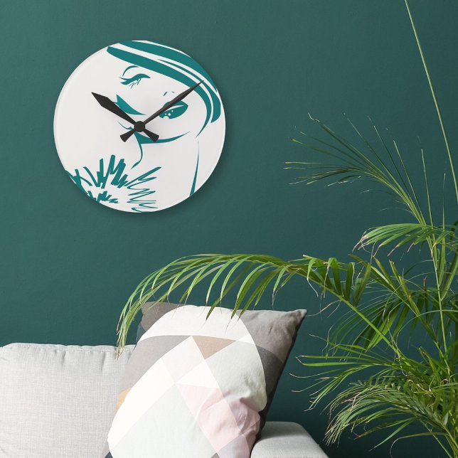 Turquoise Vintage Woman Face Round Clock (Creator Uploaded)