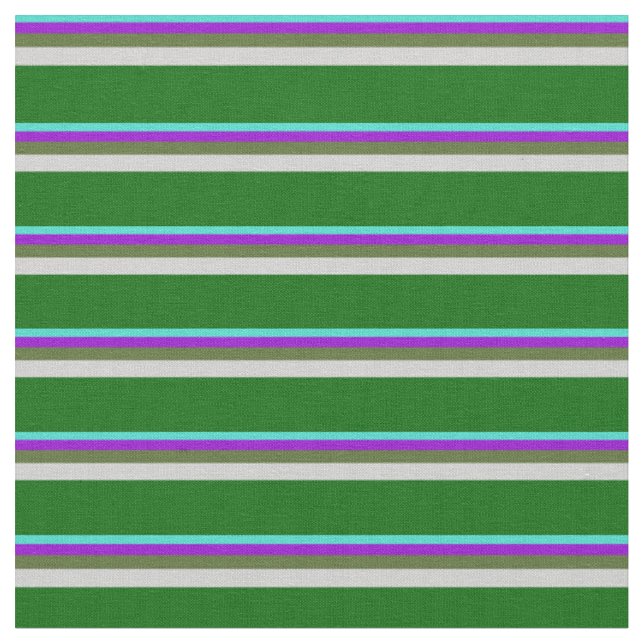 Turquoise, Violet, Olive Green, Grey & Dark Green Fabric (Close Up)