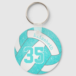 turquoise volleyball bag tag w jersey number key ring