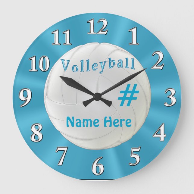 Turquoise VOLLEYBALL Clock with NAME and NUMBER (Front)