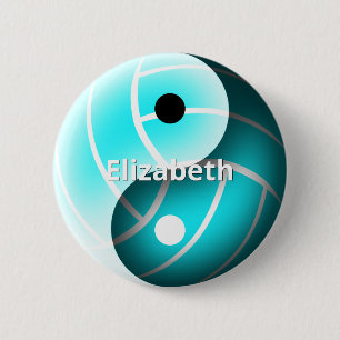 turquoise volleyball yin yang personalized 6 cm round badge