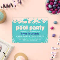 Turquoise Water Splashes Kids Birthday Pool Party
