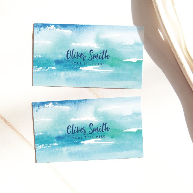 Turquoise Watercolor Abstract Ocean  Business Card (Creator Uploaded)