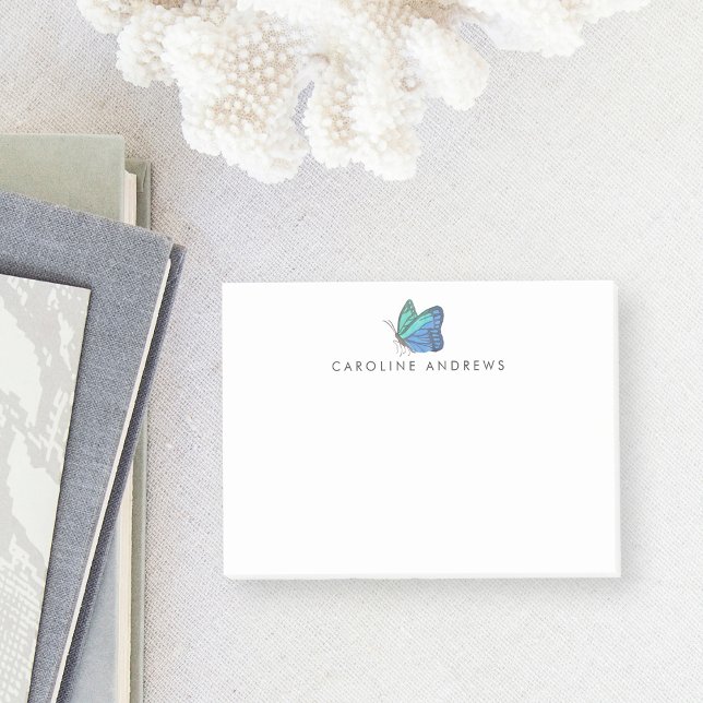 Turquoise Watercolor Butterfly Personalised Post-it Notes (Creator Uploaded)