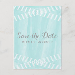 Turquoise Watercolor Deco Save the Date Announcement Postcard