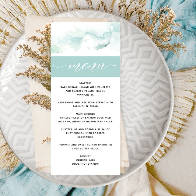 Turquoise Watercolor, Elegant Wedding Menu (Creator Uploaded)