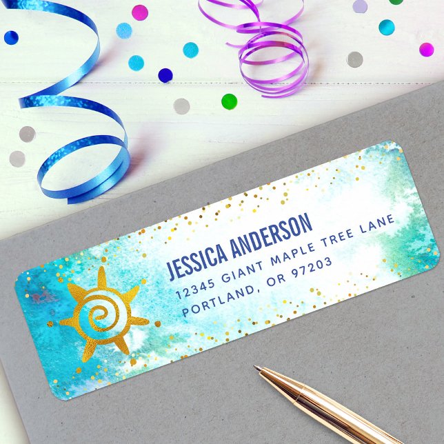 Turquoise Watercolor Gold Girly Birthday Address (Creator Uploaded)