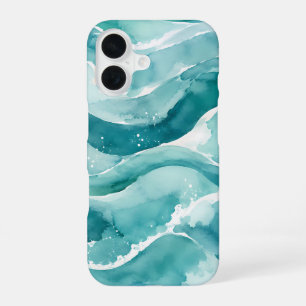Turquoise Watercolor Ocean Waves Abstract iPhone 16 Case