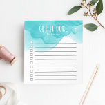 Turquoise Watercolor Personalised To-Do List Notepad<br><div class="desc">Stay motivated and on-task with this chic personalised to-do list note pad featuring "get it done" and your name at the top in white lettering on a cool tropical turquoise watercolor background. With 10 checkboxes and a cool lined design, this custom notepad makes it easy for you to stay on...</div>